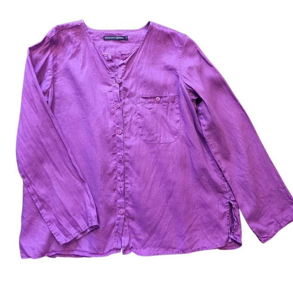 Gudrun Sjoden Blouse Women's Small Purple Button Down Linen Boxy Relaxed Summer